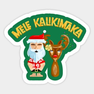 Mele Kalikimaka Tiki Santa Clause and Reindeer Funny Hawaiian Christmas Sticker